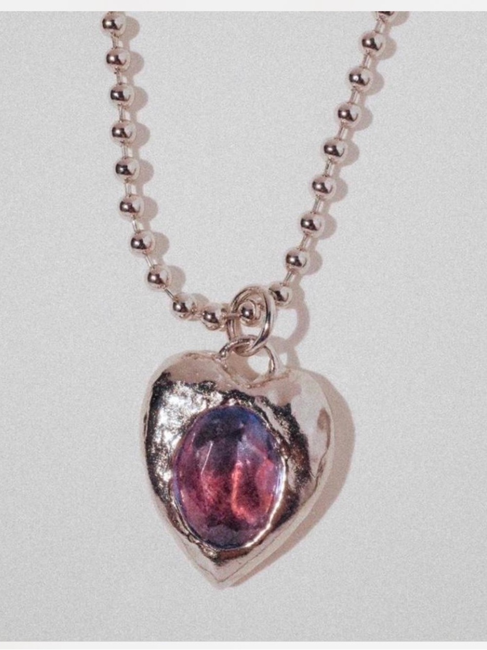 Mondo Mondo Pacha Heart Pendant Necklace with Purple-Pink Stone 16 inches